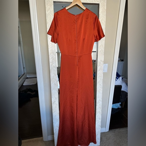 Show Me Your MuMu Burnt Orange Dress Rome Twist Front Maxi Satin Dress - Picture 4 of 5